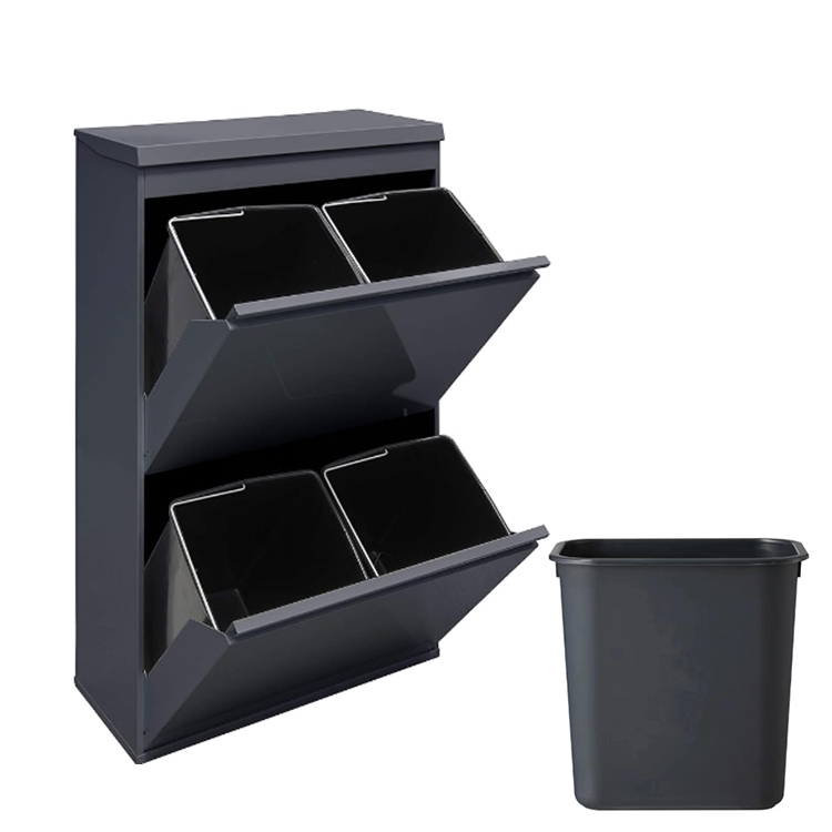 Steel Trash Cabinet, Waste Segregation Cabinet, Removable Bin System, Kitchen Recycling Cabinet, Custom Trash Enclosure, Odor-Control Bin